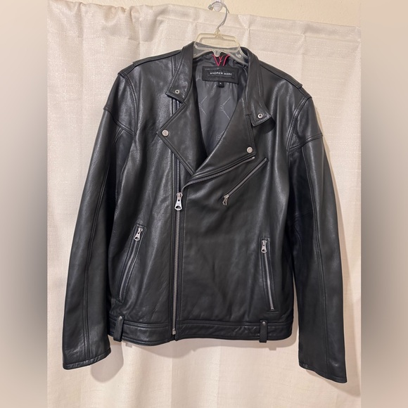 Andrew Marc Black Leather Moto Jacket XL Asymmetrical Zip Biker Genuine Leather - Picture 11 of 11